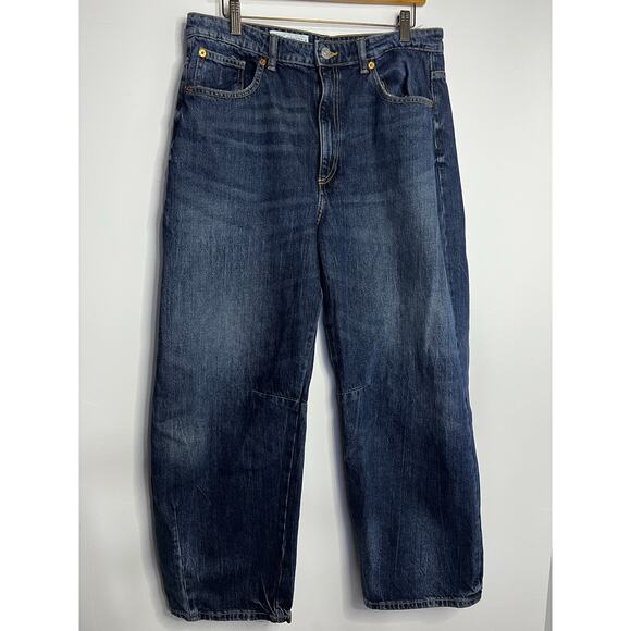 Zara Barrel Jeans dark wash Size 10 Waist 32 inches, inseam 26 inches - Picture 2 of 7